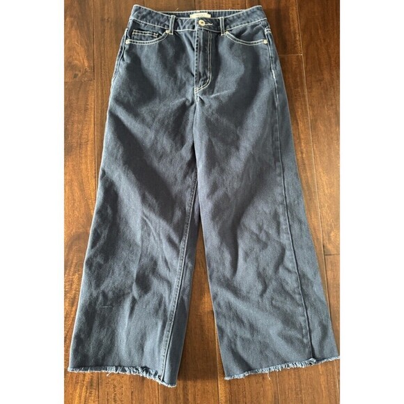 Forever 21 Jeans Women’s Wide Leg Crop High Waist dark blue size 24 hippie boho - Picture 1 of 9